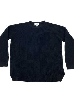 Black Merino Wool Crewneck Knit Sweater